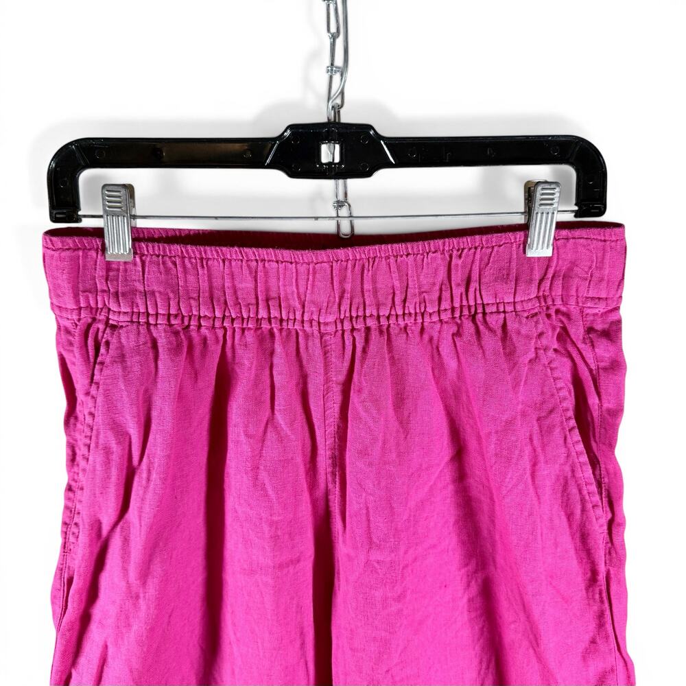 Tahari Women's Medium Pink 100% Linen Wide Straight Leg Pants Elastic Waist - Picture 3 of 8